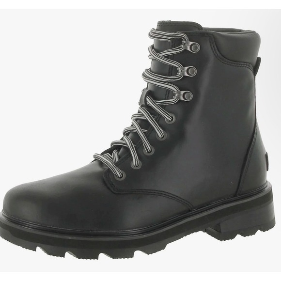 Sorel Lennox Lace STKD WP Waterproof Leather Boots Black Sea Salt 8.5 - Picture 1 of 7